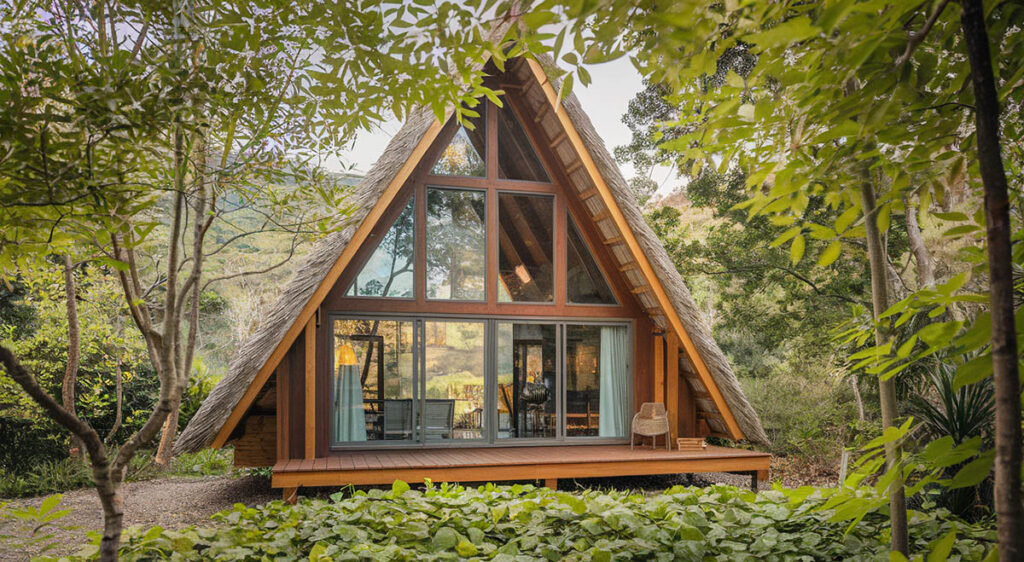 A-frame cabin in the woods