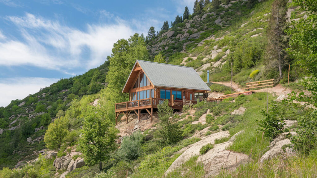 Cabin on steep hillside