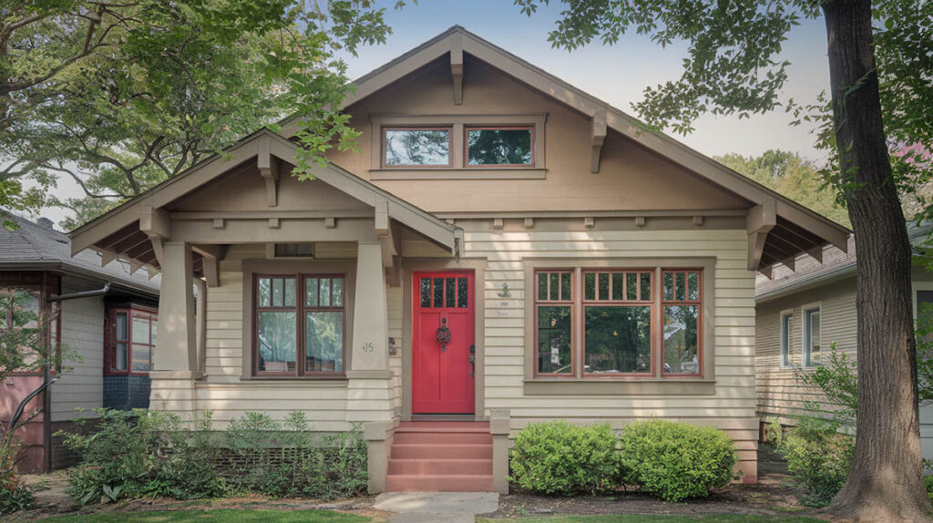 Craftsman bungalow home with red door